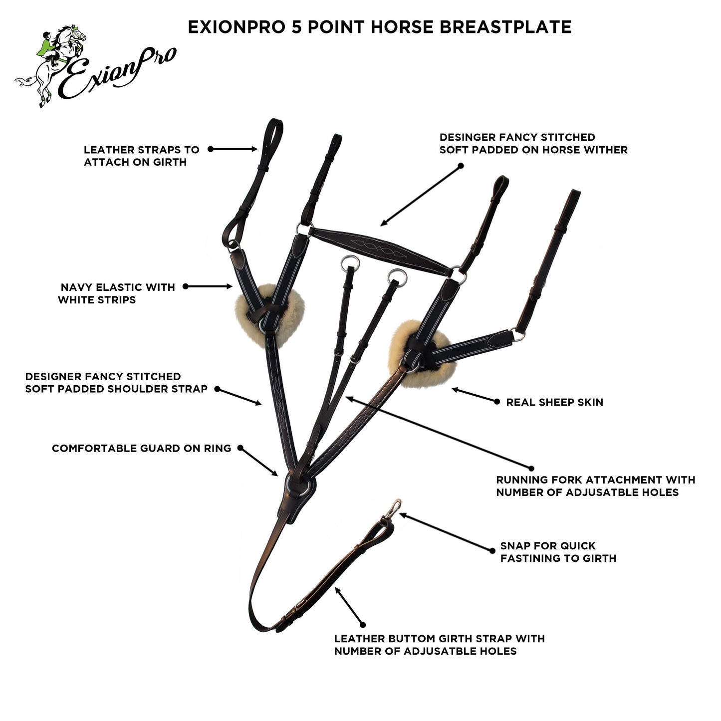 ExionPro 5 Point Breastplate - Navy Blue Elastic with White Lines