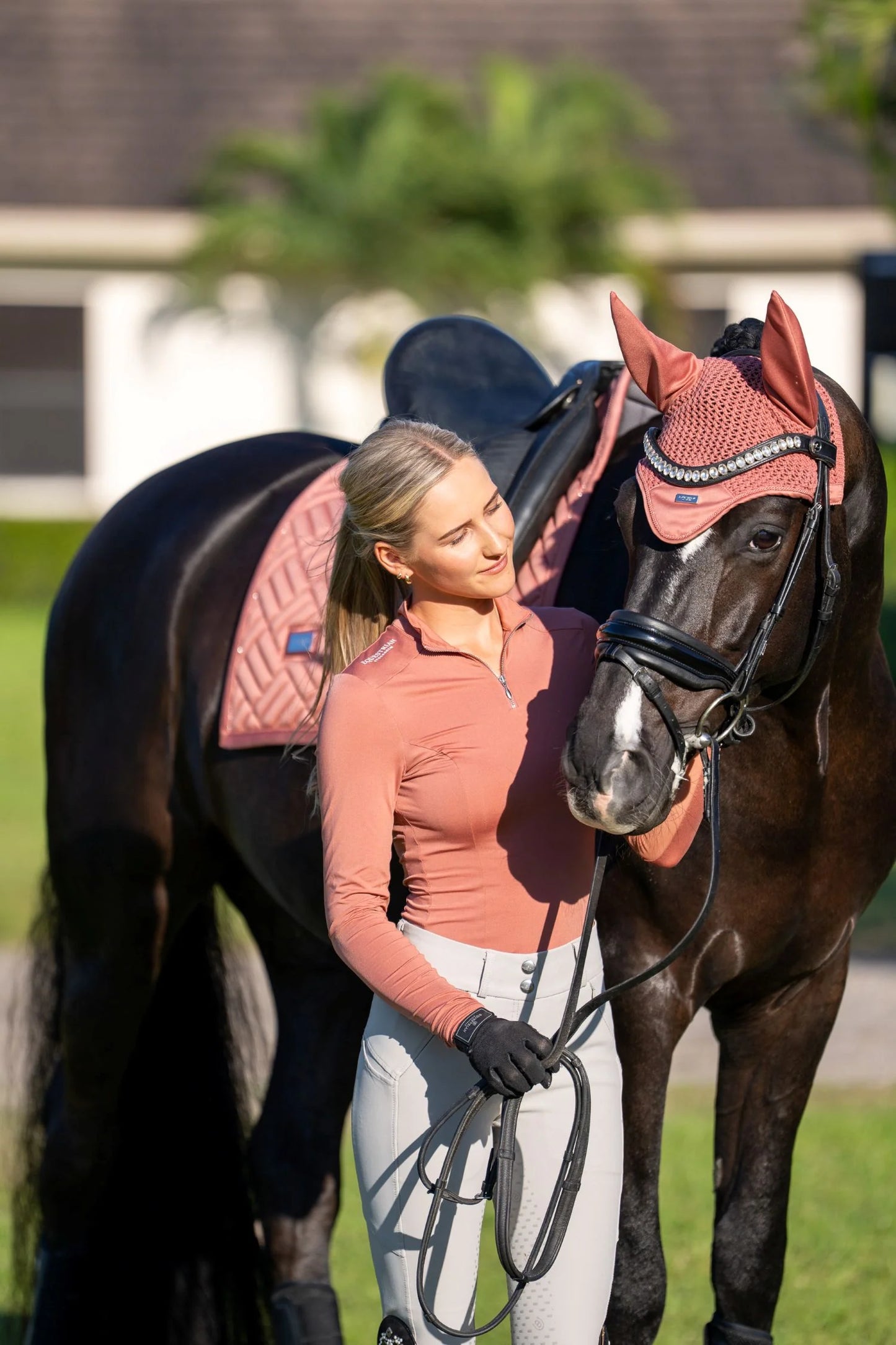 Equestrian Stockholm Ear Bonnet Modern Coral - Full - Riders Choice Supply Co