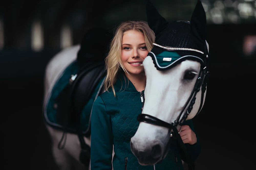 Equestrian Stockholm Ear Bonnet Emerald - Full - Riders Choice Supply Co