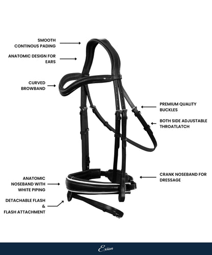 Exion 'Vega' White Piping Dressage Bridle with Reins