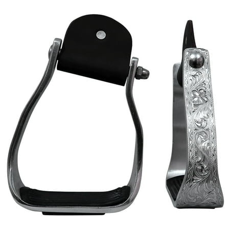 HILASON Western Aluminum Slanted Horse Stirrups Floral Engraved Silver - Riders Choice Supply Co