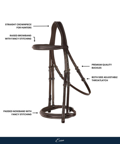 ExionPro 'Hercules' Thin Noseband Padded Hunter Bridle with Reins