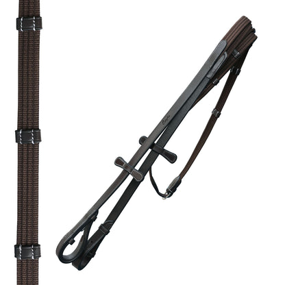 ExionPro Dressage Bridle: Mono Crown, Raised Browband, Anatomical Noseband, Detachable Flash & Web Reins