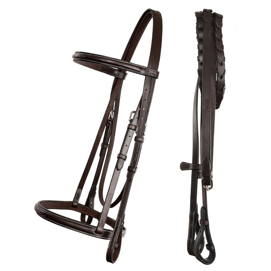ExionPro Raised Thin Noseband Traditional Hunter Bridle with Reins