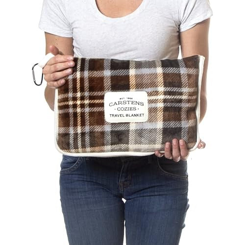 Carstens Plush 2 in 1 50"x60" Travel Blanket- Grey & Chestnut Plaid - Riders Choice Supply Co