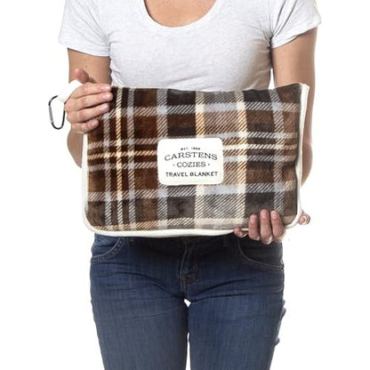 Carstens Plush 2 in 1 50"x60" Travel Blanket- Grey & Chestnut Plaid - Riders Choice Supply Co