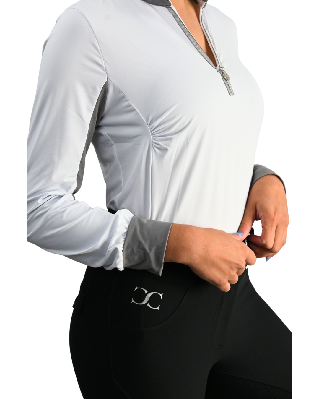 Cool and Comfortable White Sun Shirt with Glitter Bars - Riders Choice Supply Co