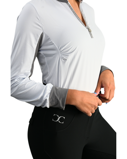 Cool and Comfortable White Sun Shirt with Glitter Bars - Riders Choice Supply Co