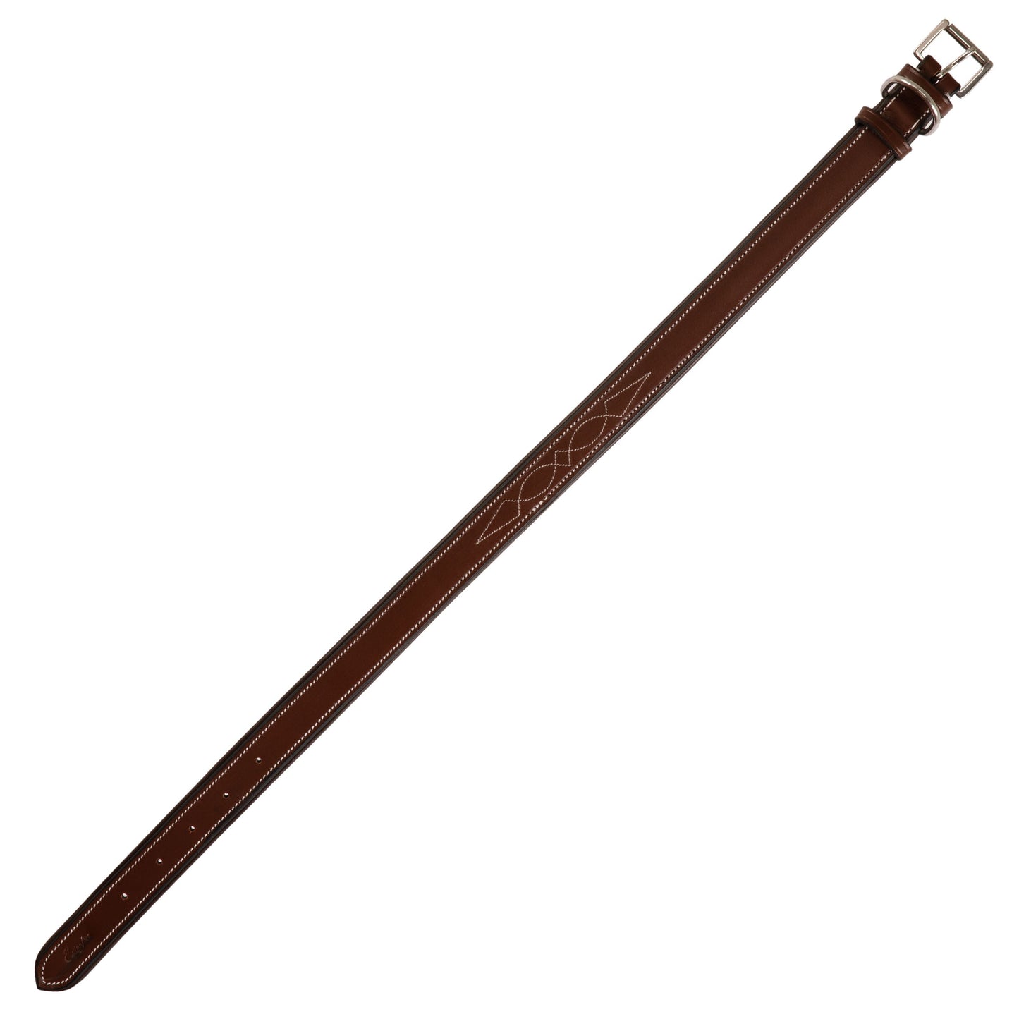 ExionPro Fancy Stitched Padded Leather Dog Collar - Oak Brown Padding