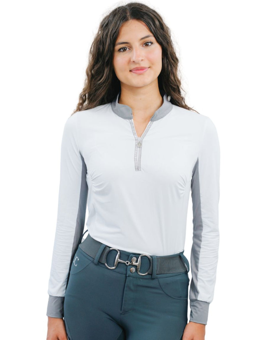 Cool and Comfortable White Sun Shirt with Glitter Bars - Riders Choice Supply Co