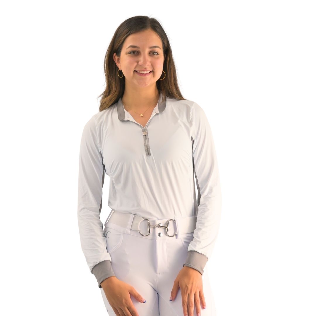 Cool and Comfortable White Sun Shirt with Glitter Bars - Riders Choice Supply Co