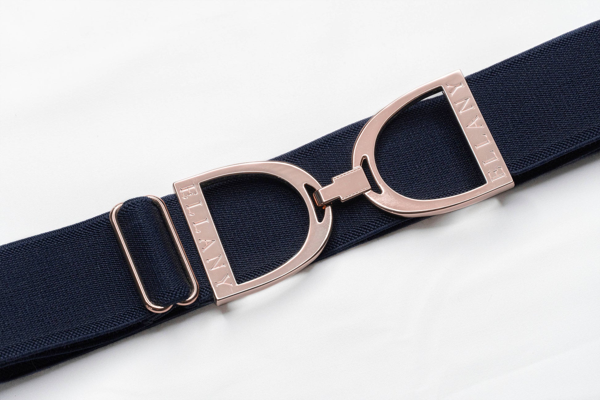 Navy - 1.5" Rose Gold Stirrup Equestrian Elastic Belt - Riders Choice Supply Co