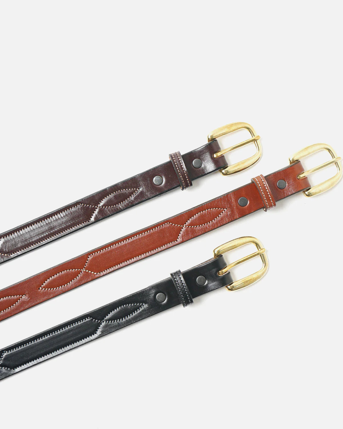 Tory Leather 1" Bridle Leather Repeated Stitch Belt