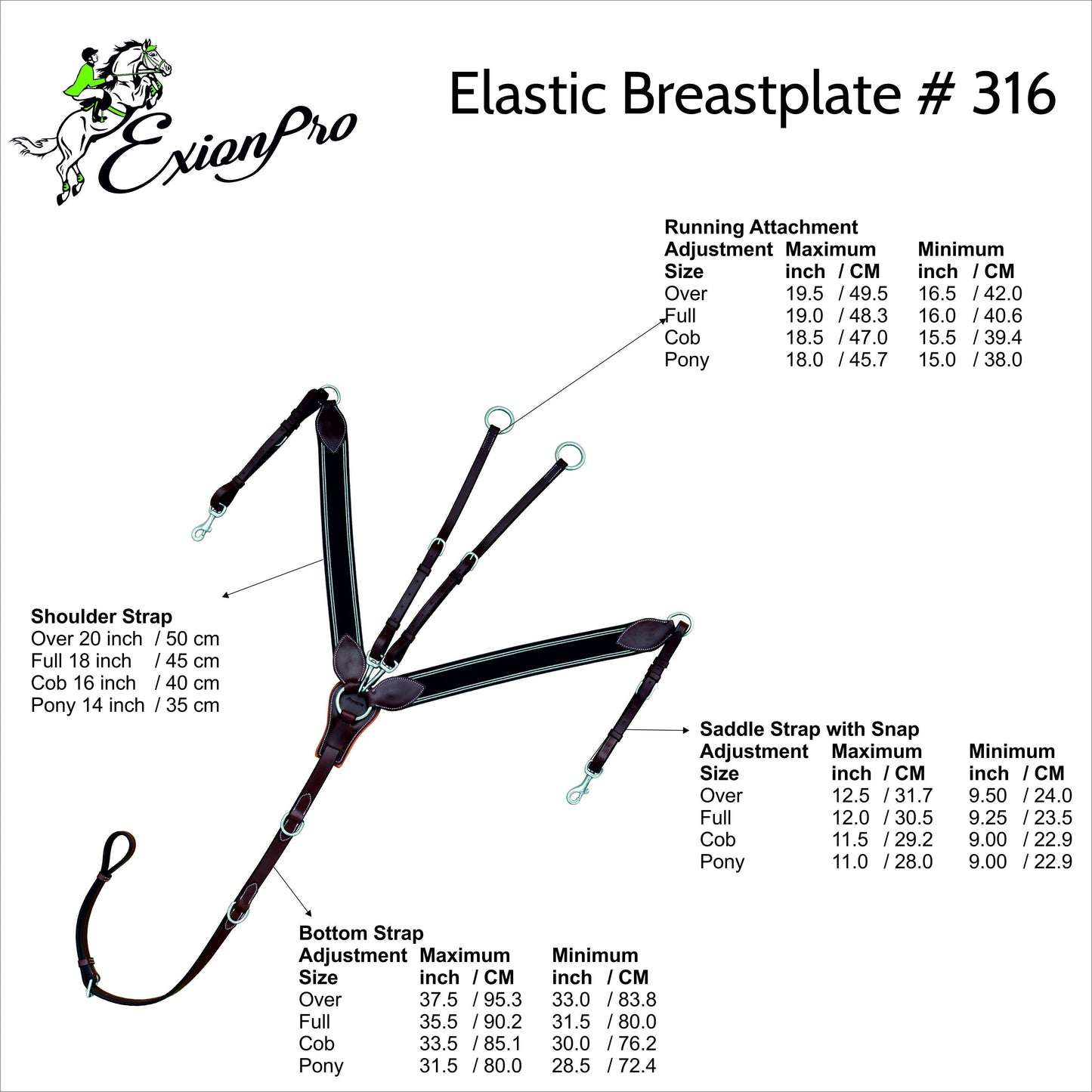 ExionPro Wide Elastic 3 Point Breastplate - Navy Blue Elastic with White Lines