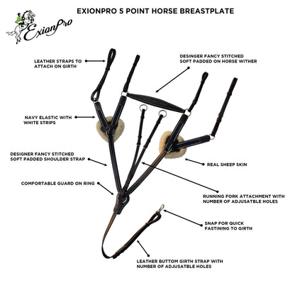 ExionPro 5 Point Breastplate - Navy Blue Elastic with White Lines