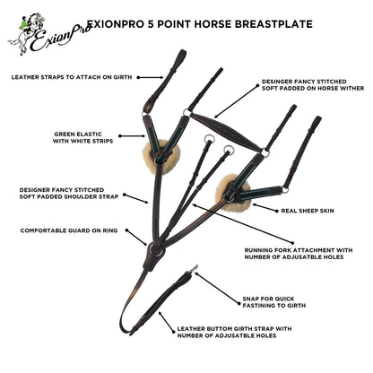 ExionPro 5 Point Breastplate - Green Elastic with White Lines