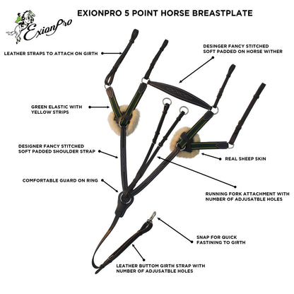 ExionPro 5 Point Breastplate - Green Elastic with Yellow Lines