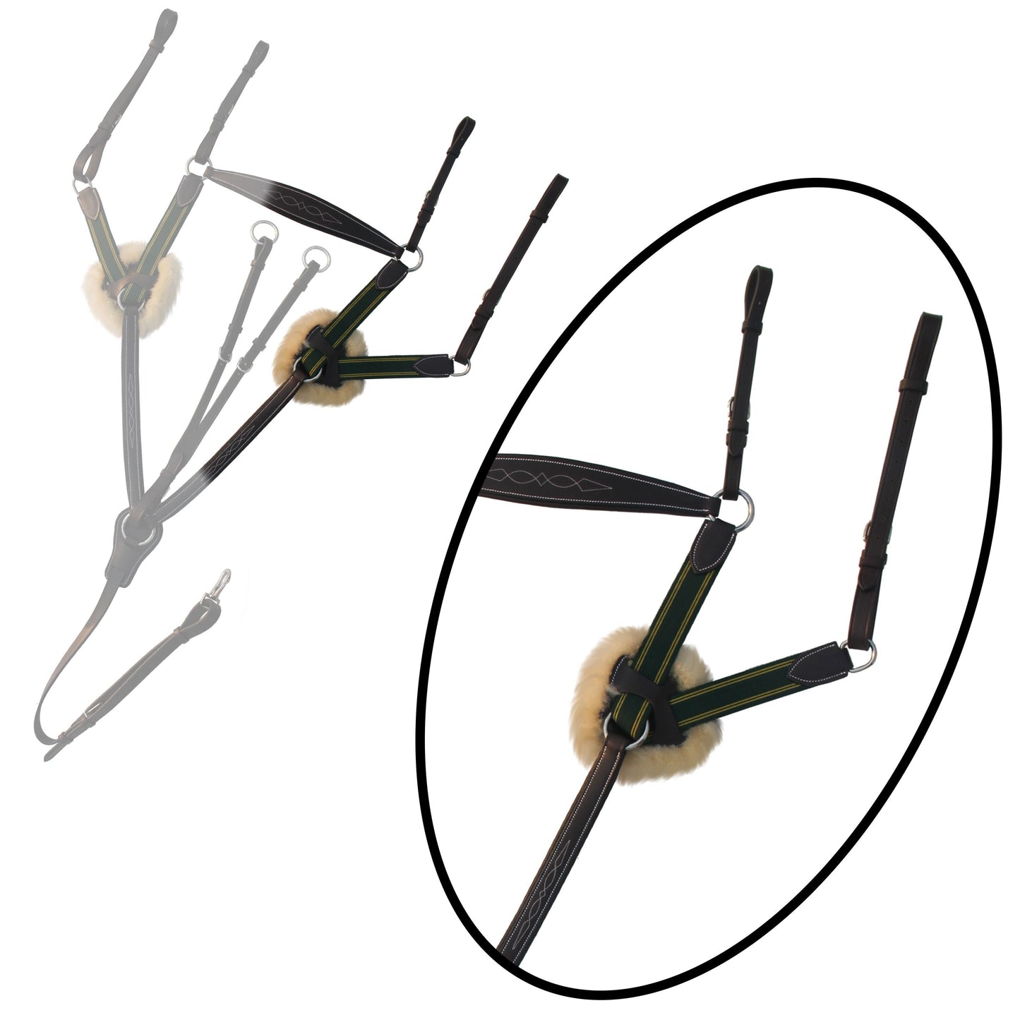ExionPro 5 Point Breastplate - Green Elastic with Yellow Lines