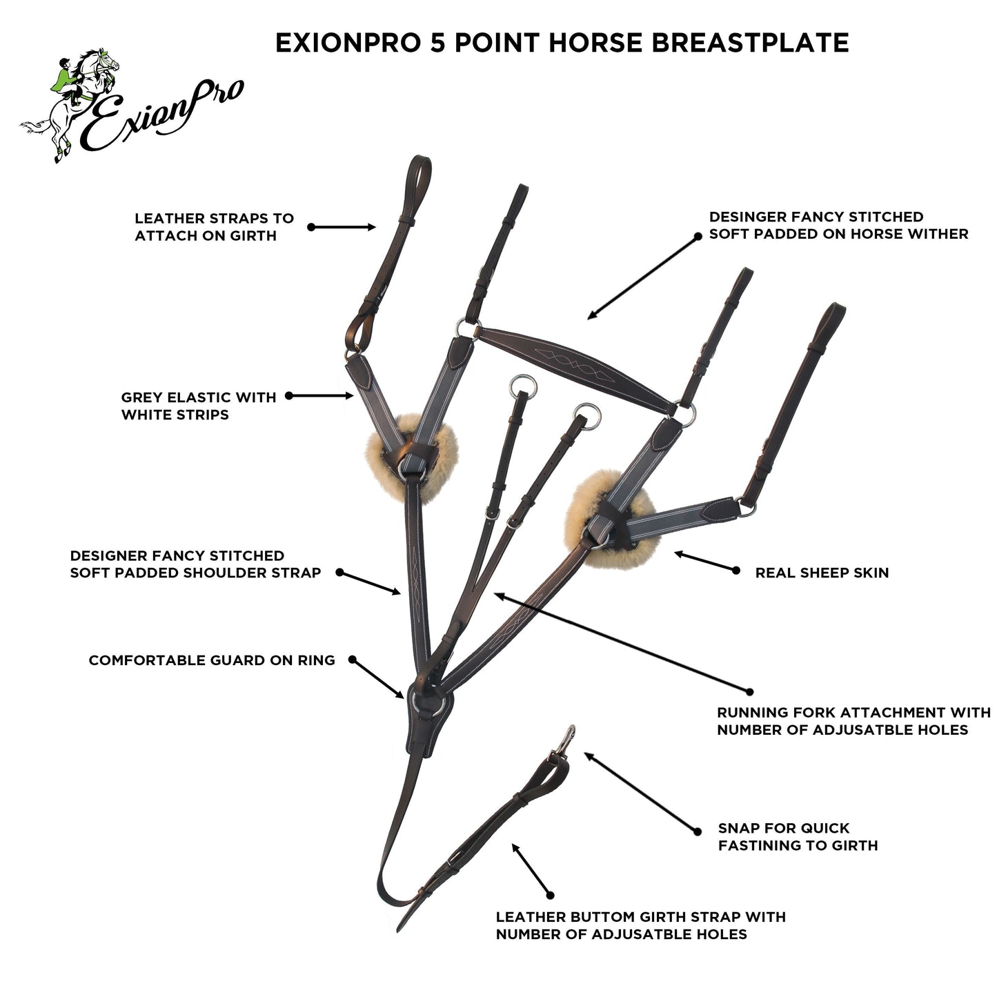 ExionPro 5 Point Breastplate - Grey Elastic with White Lines