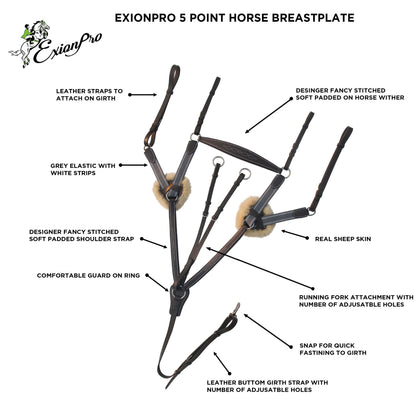 ExionPro 5 Point Breastplate - Grey Elastic with White Lines