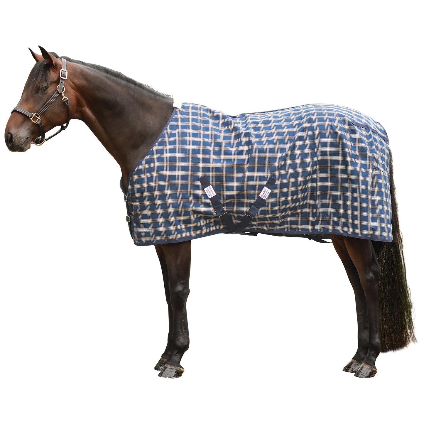 Centaur EZ Care Stable Sheet Camel/Navy Plaid 74" - Riders Choice Supply Co