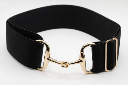 Black - 2" Gold Snaffle Equestrian Elastic Belt - Riders Choice Supply Co