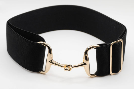 Black - 2" Gold Snaffle Equestrian Elastic Belt - Riders Choice Supply Co