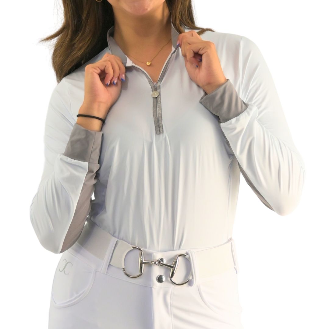 Cool and Comfortable White Sun Shirt with Glitter Bars - Riders Choice Supply Co