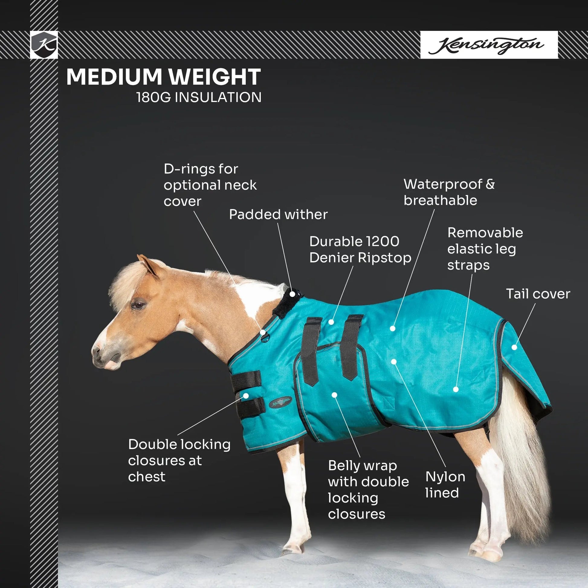 Mini 180G Medium Weight Horse Winter Turnout Blanket - Waterproof & Breathable - Riders Choice Supply Co