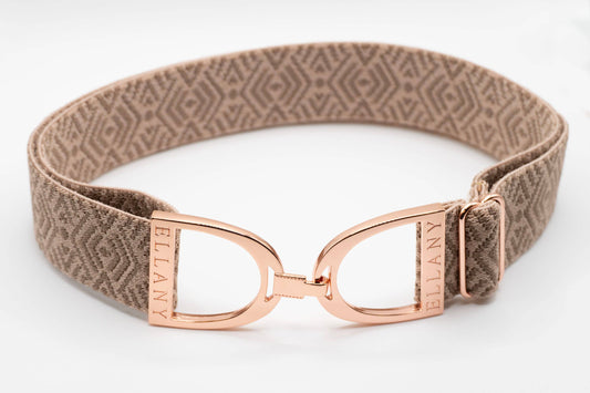 Taupe Tribal - 1.5" Rose Gold Stirrup Elastic Belt - Riders Choice Supply Co