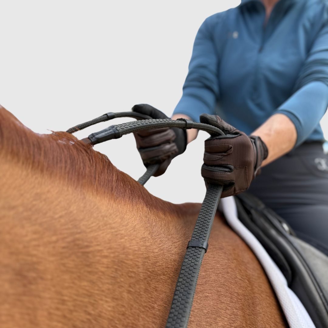 Super Grip Reins -Heavy Rubber Rein for Ultimate Grip- Hand Stops 5" (13cm) Apart - Riders Choice Supply Co