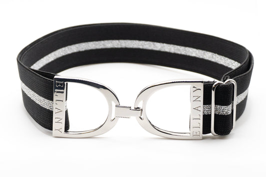 Black & Silver - 1.5" Silver Stirrup Elastic Belt