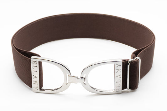 Chocolate - 1.5" Silver Stirrup Elastic Belt