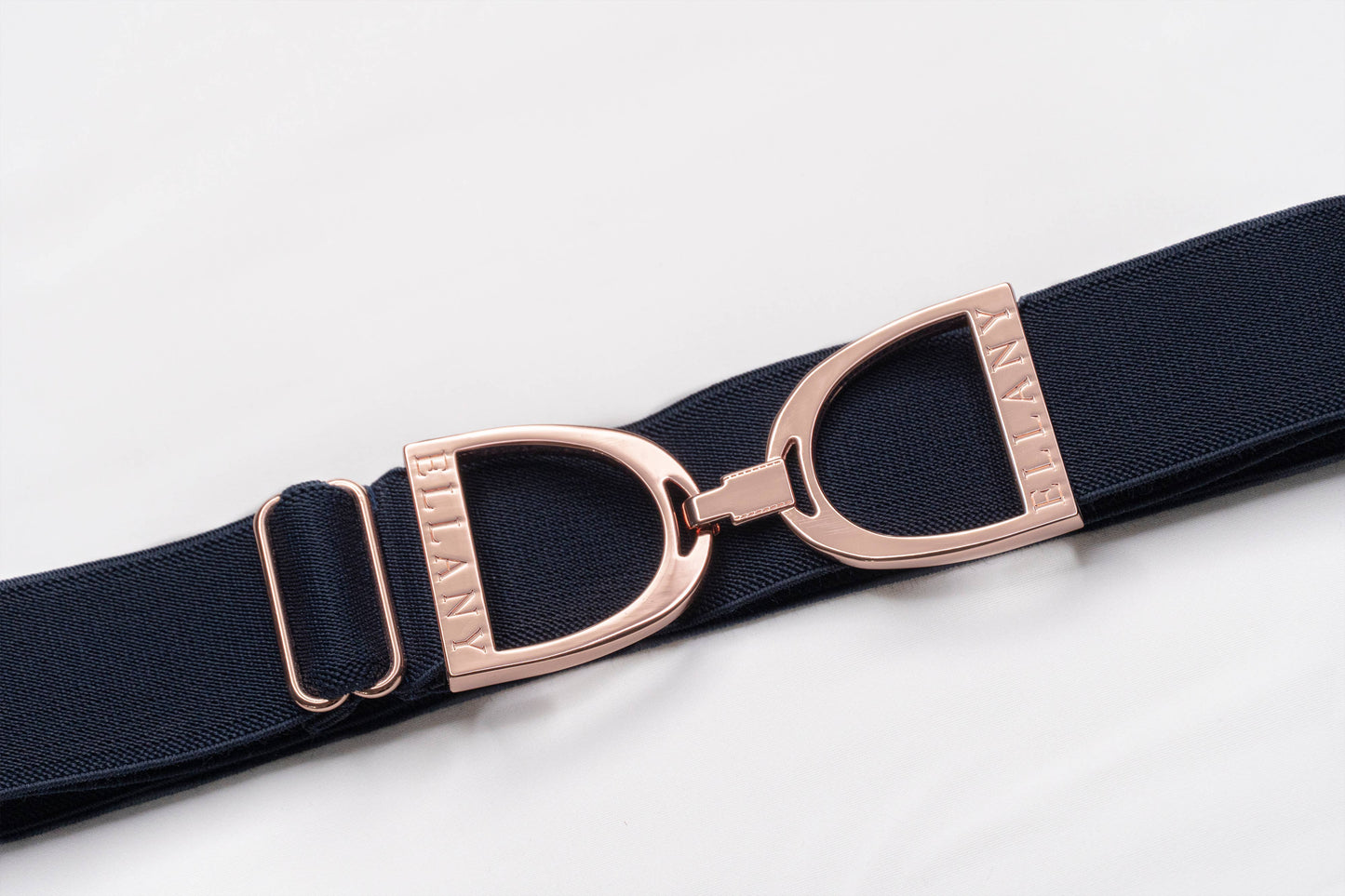 Navy - 1.5" Rose Gold Stirrup Equestrian Elastic Belt - Riders Choice Supply Co