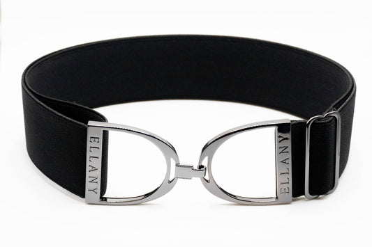 Black - 2" Gunmetal Stirrup Equestrian Elastic Belt - Riders Choice Supply Co