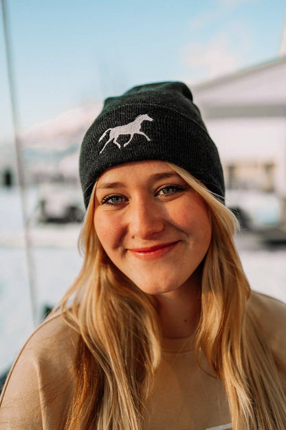 White Horse Beanie (Charcoal)