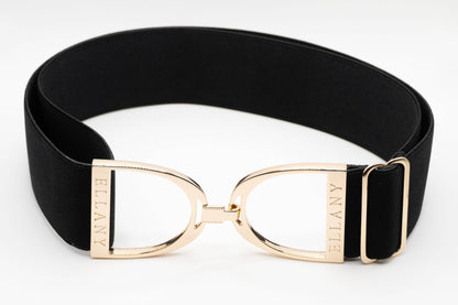 Black - 2" Gold Stirrup Equestrian Elastic Belt - Riders Choice Supply Co