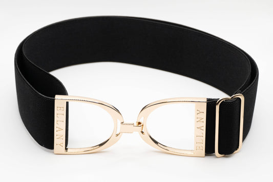 Black - 2" Gold Stirrup Equestrian Elastic Belt - Riders Choice Supply Co