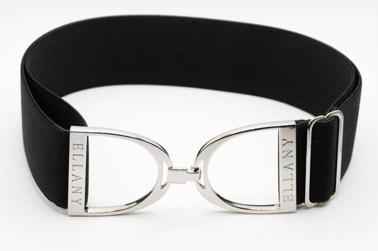 Black - 2" Silver Stirrup Equestrian Elastic Belt - Riders Choice Supply Co