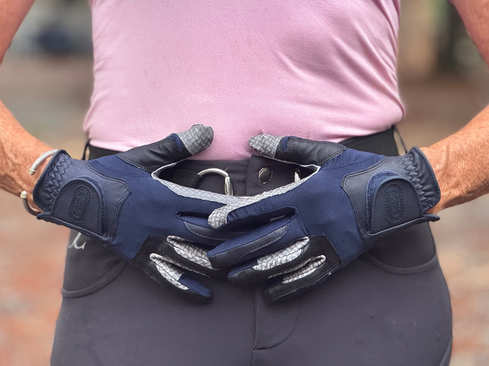 Oil-Tac Copper Tech™️ Leather Premium Riding Glove in Navy - Riders Choice Supply Co