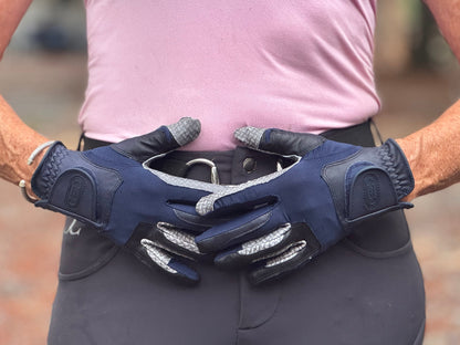 Oil-Tac Copper Tech™️ Leather Premium Riding Glove in Navy - Riders Choice Supply Co