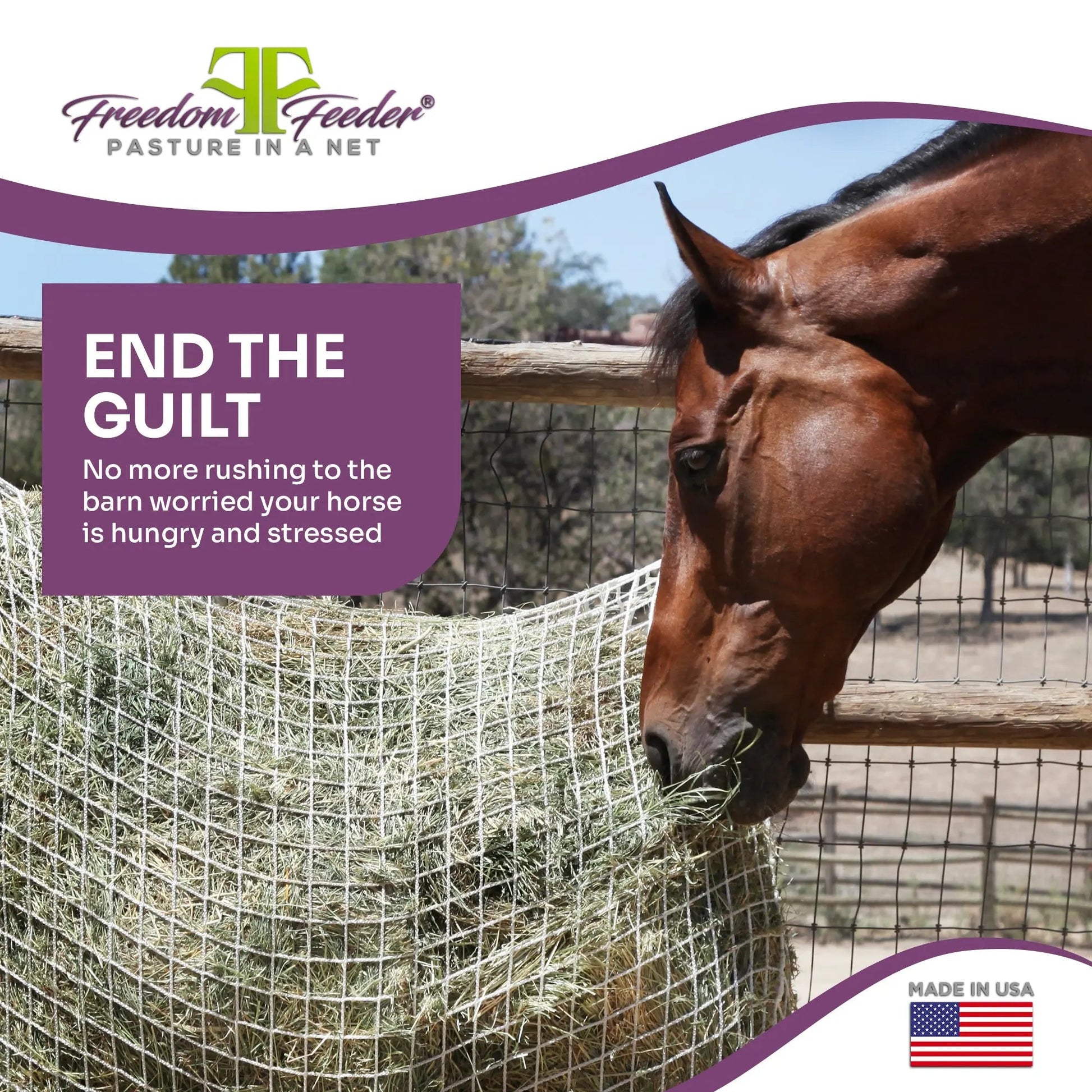 Freedom Feeder Extended Day Net - Slow Feed Hay Net - 2 String Bale - 3 Size Mesh Options - Riders Choice Supply Co