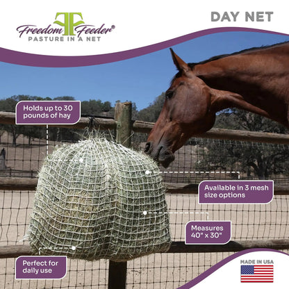 Freedom Feeder Day Net - Slow Feed Hay Net - 4 Flake - 3 Size Mesh Options - Riders Choice Supply Co