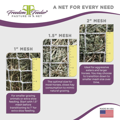 Freedom Feeder Day Net - Slow Feed Hay Net - 4 Flake - 3 Size Mesh Options - Riders Choice Supply Co