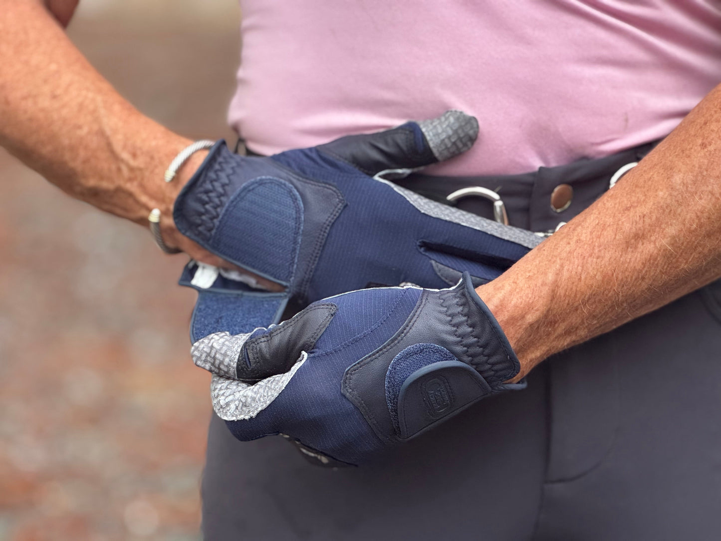Oil-Tac Copper Tech™️ Leather Premium Riding Glove in Navy - Riders Choice Supply Co