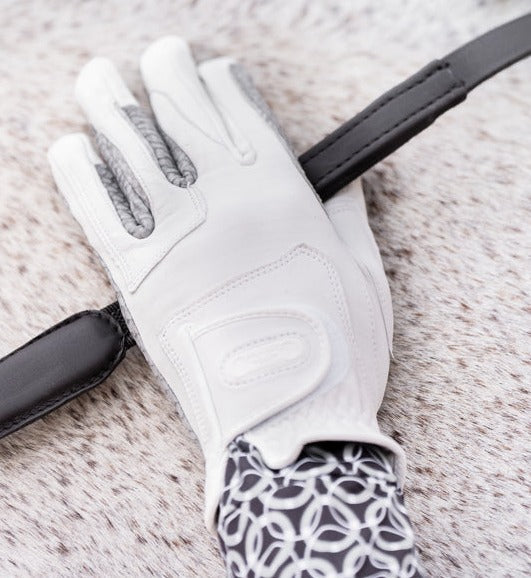 Oil-Tac Copper Tech™️ Leather Premium Riding Glove in White - Riders Choice Supply Co