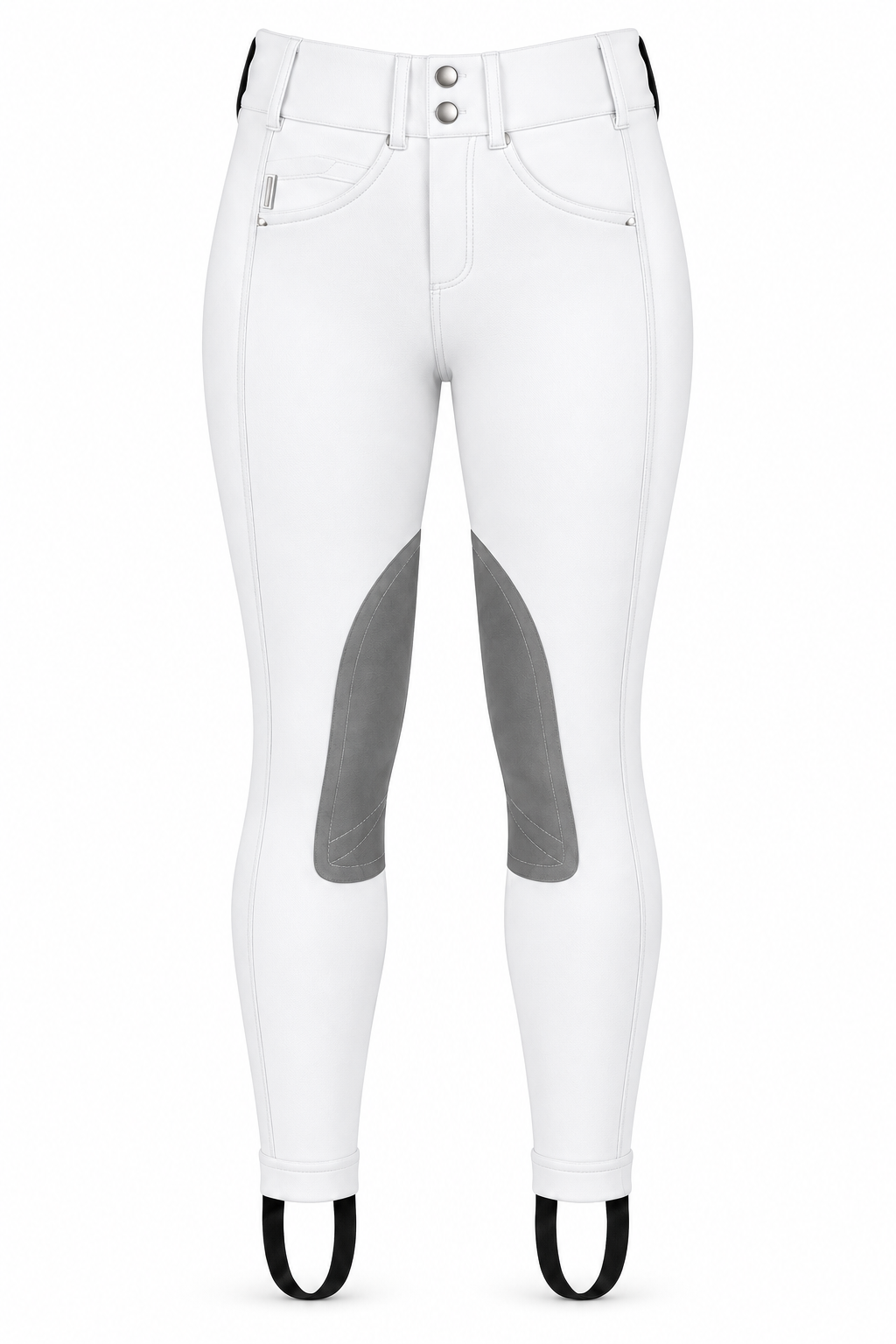 The Tailored Sportsman Girls Trophy Hunter White Jodphurs- TechLight Fabric w. Clarino Patch Style No. 3939C – GIRLS Low Rise Front Zip Jodphur