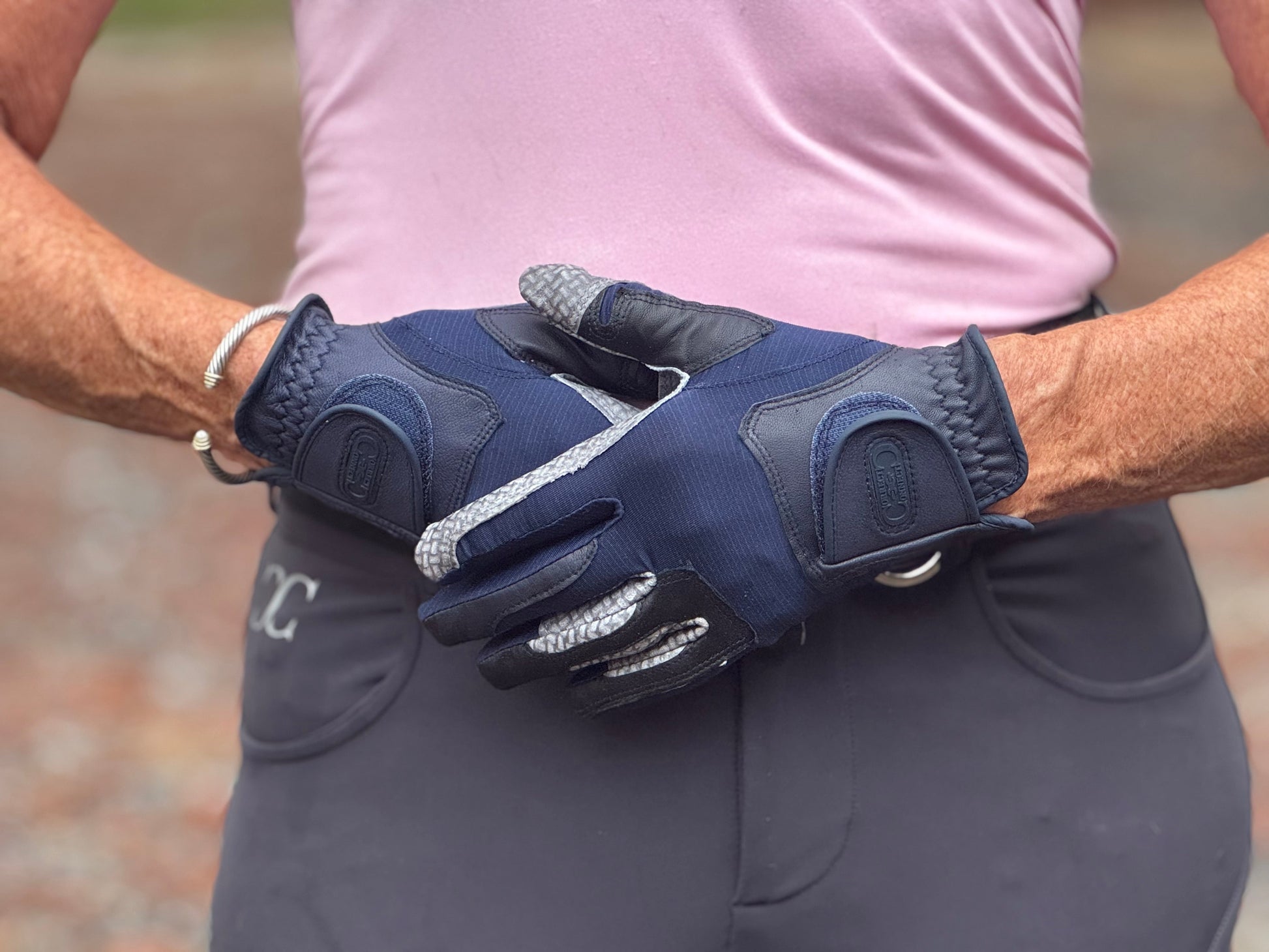Oil-Tac Copper Tech™️ Leather Premium Riding Glove in Navy - Riders Choice Supply Co
