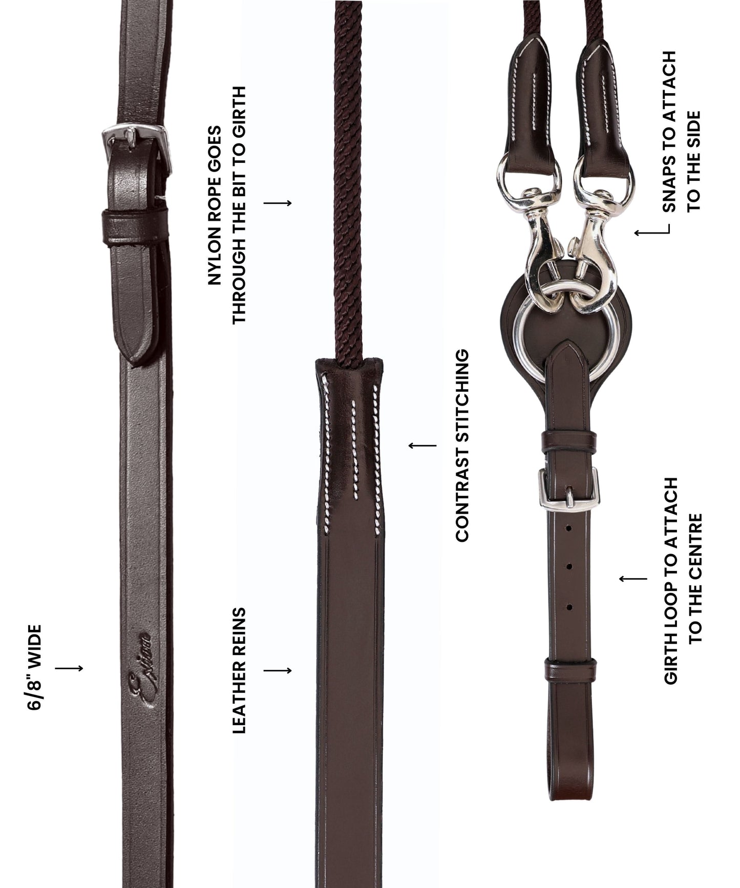ExionPro Rope & Leather Draw Reins with Girth Loop