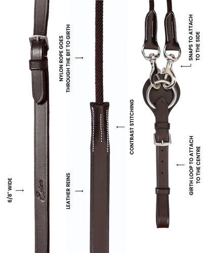 ExionPro Rope & Leather Draw Reins with Girth Loop